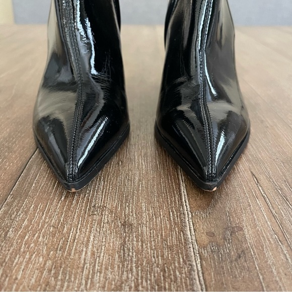 Sam Eldelman Weslie Wet Faux Leather Big Buckle Pointed Toe Wedge Bootie 6 - Picture 3 of 11